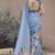 blue abstract print zari border cotton blend saree with unstiched blouse piece