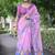 magenta abstract print zari border cotton blend saree with unstiched blouse piece