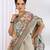 beige abstract print zari border cotton blend saree with unstiched blouse piece