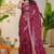 pink paisley kalamkari print zari border cotton blend saree with unstiched blouse piece