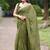 olive green floral block print zari border cotton blend saree with unstiched blouse piece