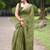 olive green floral block print zari border cotton blend saree with unstiched blouse piece