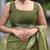 olive green floral block print zari border cotton blend saree with unstiched blouse piece