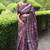 purple floral print zari border cotton blend saree with unstiched blouse piece