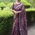 purple floral print zari border cotton blend saree with unstiched blouse piece