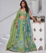 Vibrant Dual Tone Green & Turquoise Lehenga with Double Dupattas for Weddings