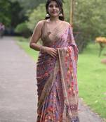 lavender floral print chiffon saree with unstiched blouse piece