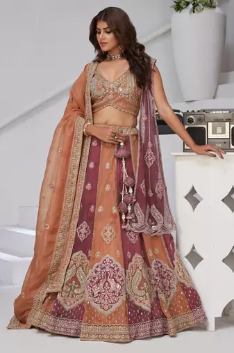 Two Shades of Elegance – Rust & Dark Rust Double Dupatta Lehenga