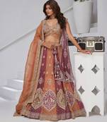 Two Shades of Elegance     Rust & Dark Rust Double Dupatta Lehenga