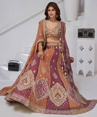 Two Shades of Elegance     Rust & Dark Rust Double Dupatta Lehenga 2