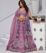 Festive Glam Mauve and Dark Purple Double Dupatta Lehenga with Layered Dupattas