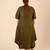Olive green thread embroidered cotton linen blend  a-line longline kurta