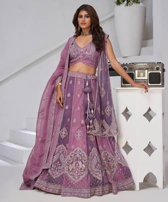 Festive Glam Mauve and Dark Purple Double Dupatta Lehenga with Layered Dupattas 2