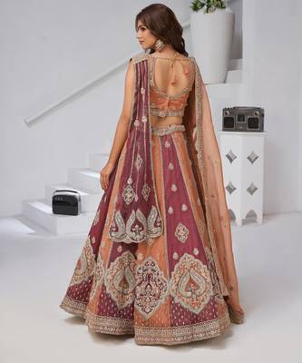 Two Shades of Elegance     Rust & Dark Rust Double Dupatta Lehenga 4