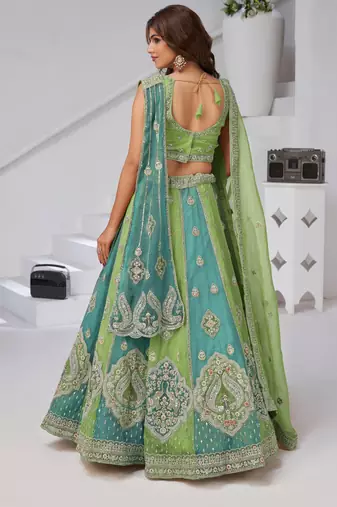 Vibrant Dual Tone Green & Turquoise Lehenga with Double Dupattas for Weddings