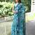 turquoise floral print chiffon saree with unstiched blouse piece