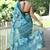 turquoise floral print chiffon saree with unstiched blouse piece