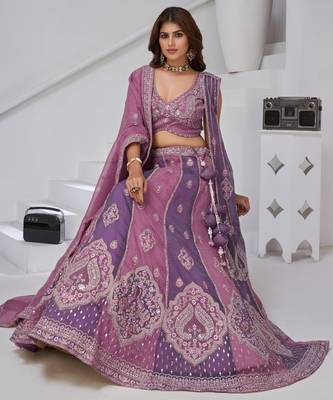 Festive Glam Mauve and Dark Purple Double Dupatta Lehenga with Layered Dupattas 3