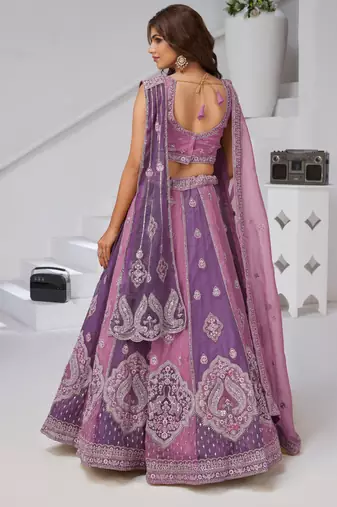 Festive Glam Mauve and Dark Purple Double Dupatta Lehenga with Layered Dupattas