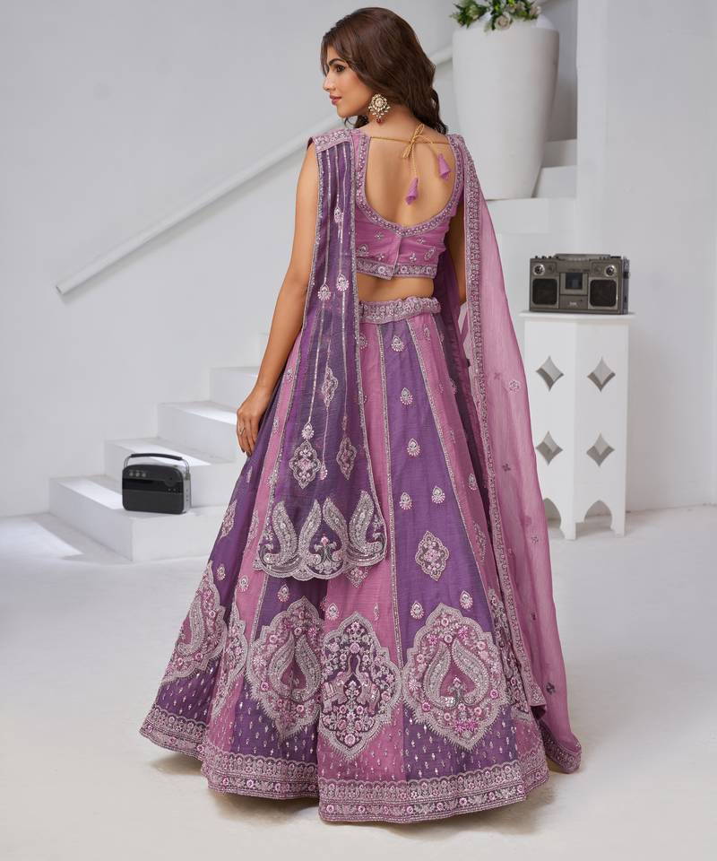 Festive Glam Mauve and Dark Purple Double Dupatta Lehenga with Layered Dupattas