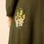 Olive green thread embroidered cotton linen a-line kurta set