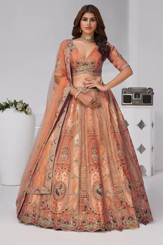 Grace in Rust – Elegant Lehenga with Golden Detailing
