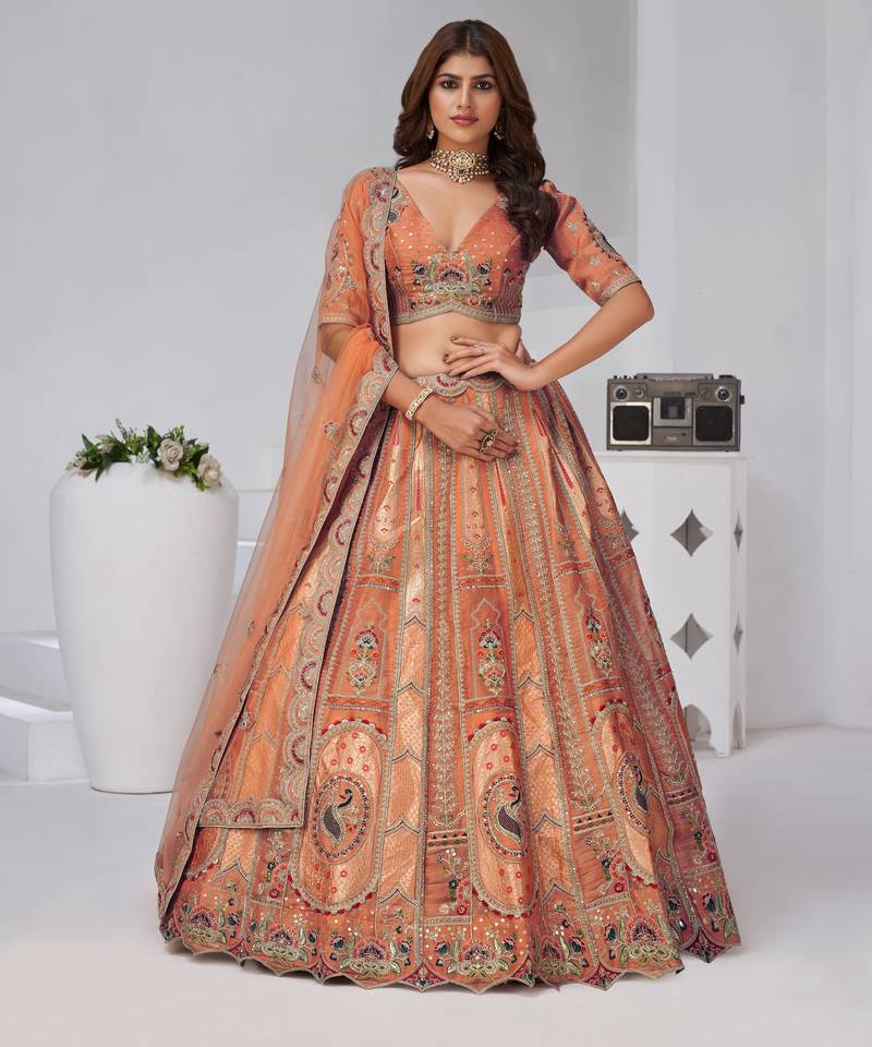 Grace in Rust – Elegant Lehenga with Golden Detailing