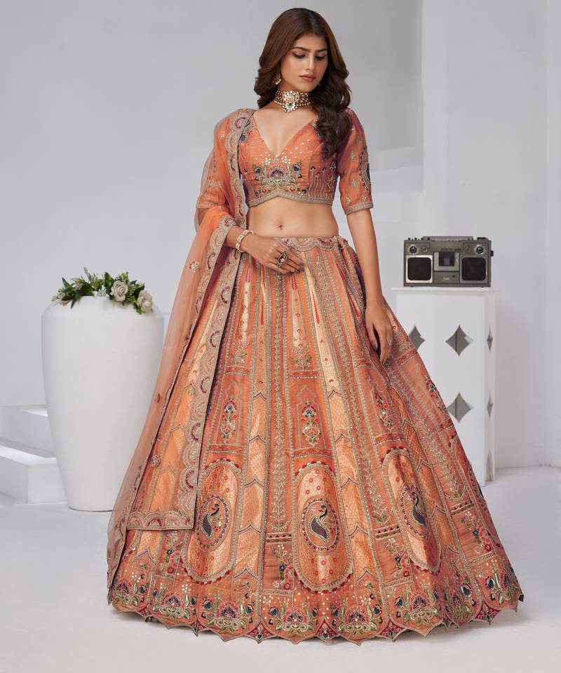 Grace in Rust – Elegant Lehenga with Golden Detailing
