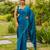 turquoise plain stone work border silk blend saree with unstiched blouse piece