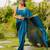 turquoise plain stone work border silk blend saree with unstiched blouse piece