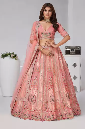 Pink Perfection: Raw Silk Bridal Lehenga