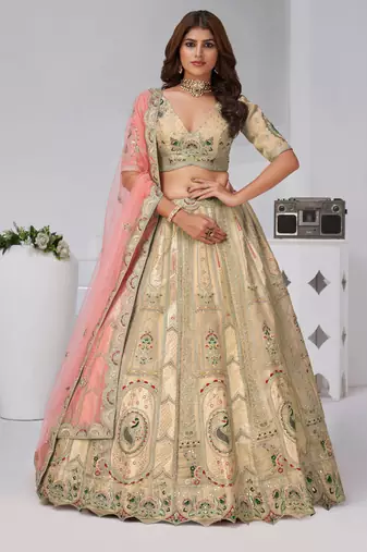 Designer Cream Raw Silk Lehenga for Festive Glam