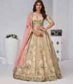 Designer Cream Raw Silk Lehenga for Festive Glam