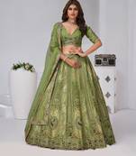 Grace in Green     Raw Silk Mehndi Lehenga for Festive Celebrations