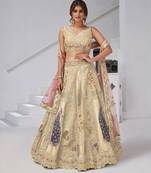 Designer Cream Raw Silk Lehenga with Peacock Feather Work
