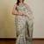 cream paisley floral print zari woven border polyester saree with unstiched blouse piece