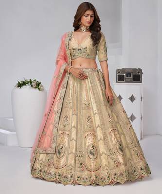 Designer Cream Raw Silk Lehenga for Festive Glam 2