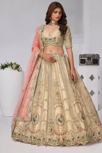 Designer Cream Raw Silk Lehenga for Festive Glam