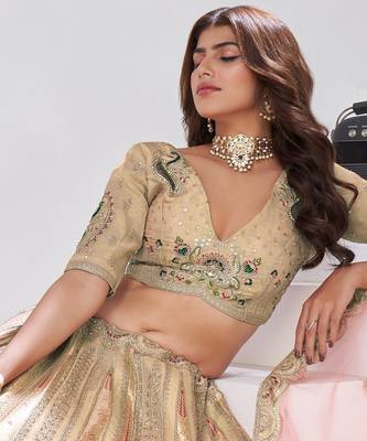 Designer Cream Raw Silk Lehenga for Festive Glam 3
