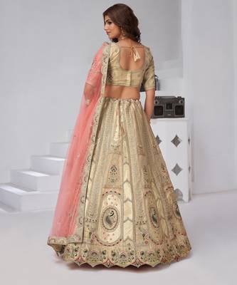 Designer Cream Raw Silk Lehenga for Festive Glam 4