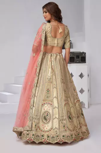 Designer Cream Raw Silk Lehenga for Festive Glam