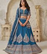 Teal Blue Elegant wedding lehenga with zariwork