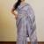 lavender geometric print zari woven border silk blend saree with unstiched blouse piece