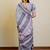 lavender geometric print zari woven border silk blend saree with unstiched blouse piece