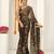 brown floral foil print lace border chiffon saree with unstiched blouse piece