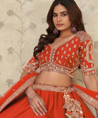 Trendy Rust Wedding Lehenga with Elephant Motifs 3