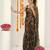 brown floral foil print lace border chiffon saree with unstiched blouse piece