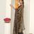 brown floral foil print lace border chiffon saree with unstiched blouse piece