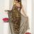 brown floral foil print lace border chiffon saree with unstiched blouse piece
