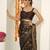 brown floral foil print lace border chiffon saree with unstiched blouse piece